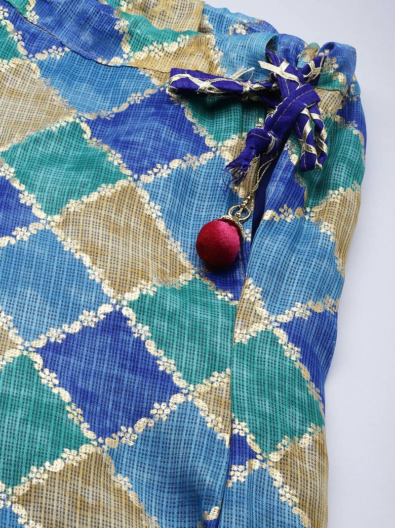 Geroo Jaipur Blue Hand Dyed Kota Silk Lehenga Set