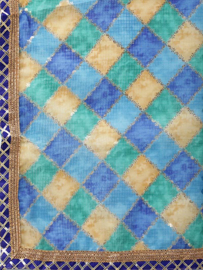 Geroo Jaipur Blue Hand Dyed Kota Silk Lehenga Set