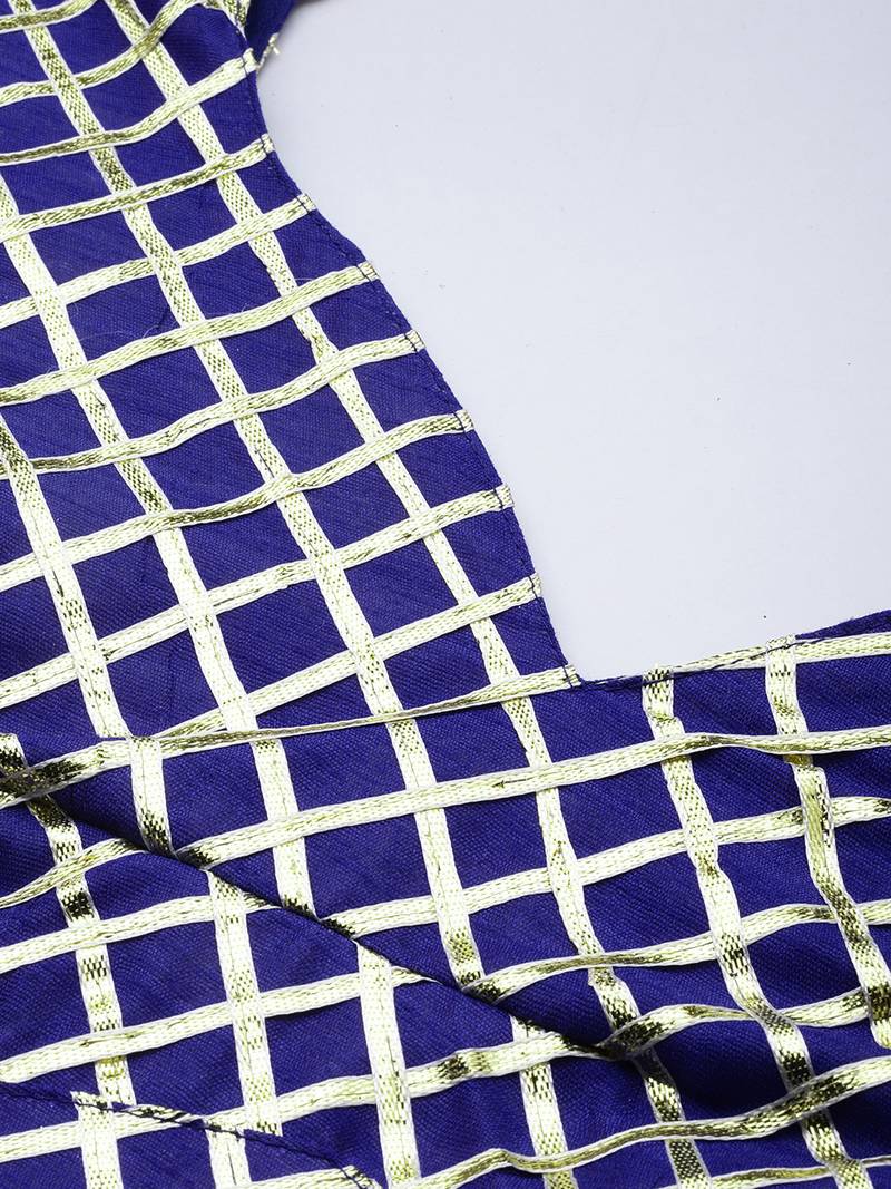 Geroo Jaipur Blue Hand Dyed Kota Silk Lehenga Set