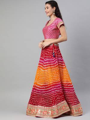 Multicoured Hand Crafted Bandhani Lehenga set 2