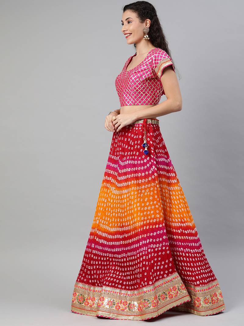 Multicoured Hand Crafted Bandhani Lehenga set