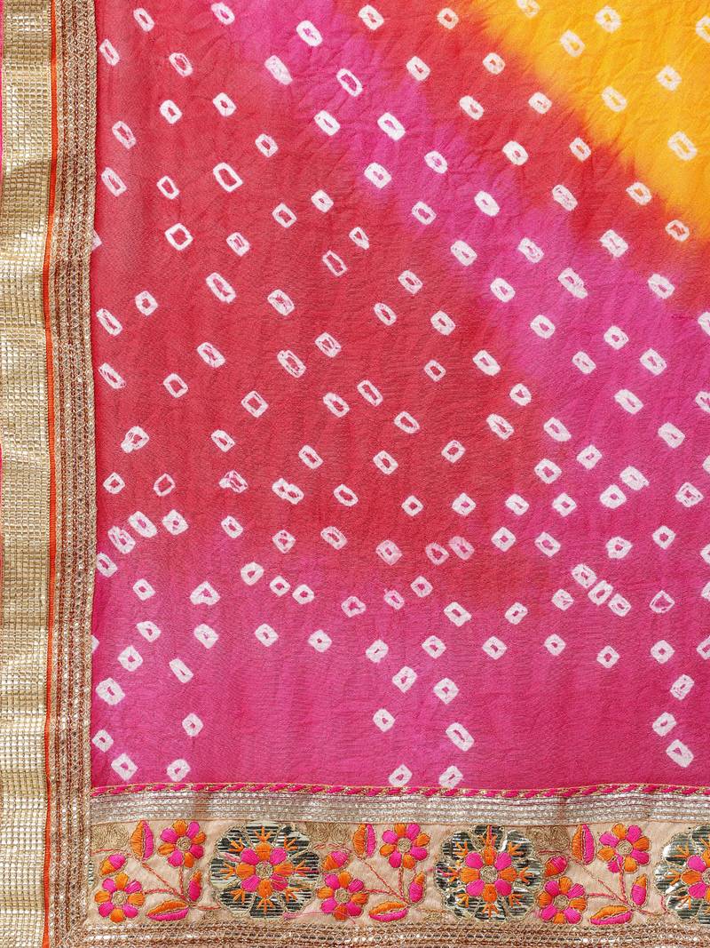 Multicoured Hand Crafted Bandhani Lehenga set