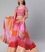 Multicoured Hand Crafted Bandhani Lehenga set