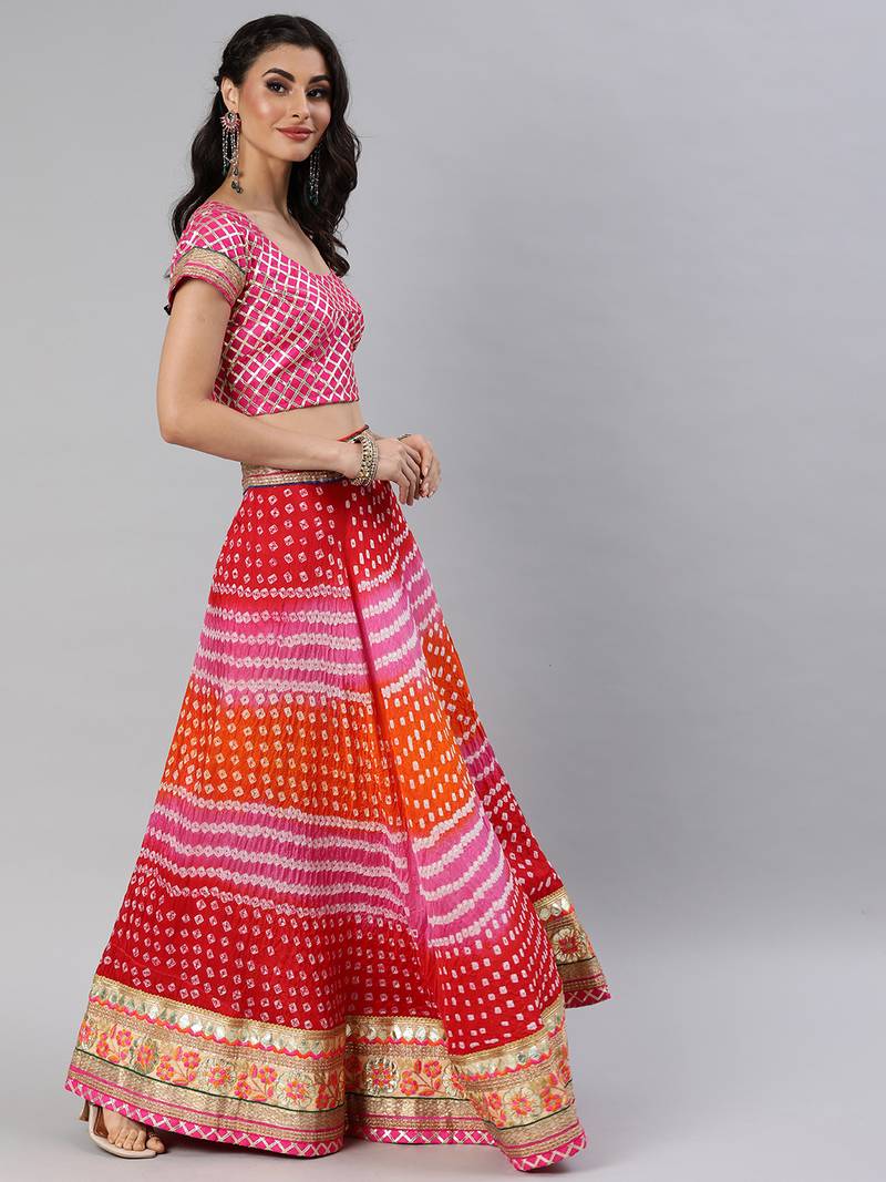 Multicoured Hand Crafted Bandhani Lehenga set