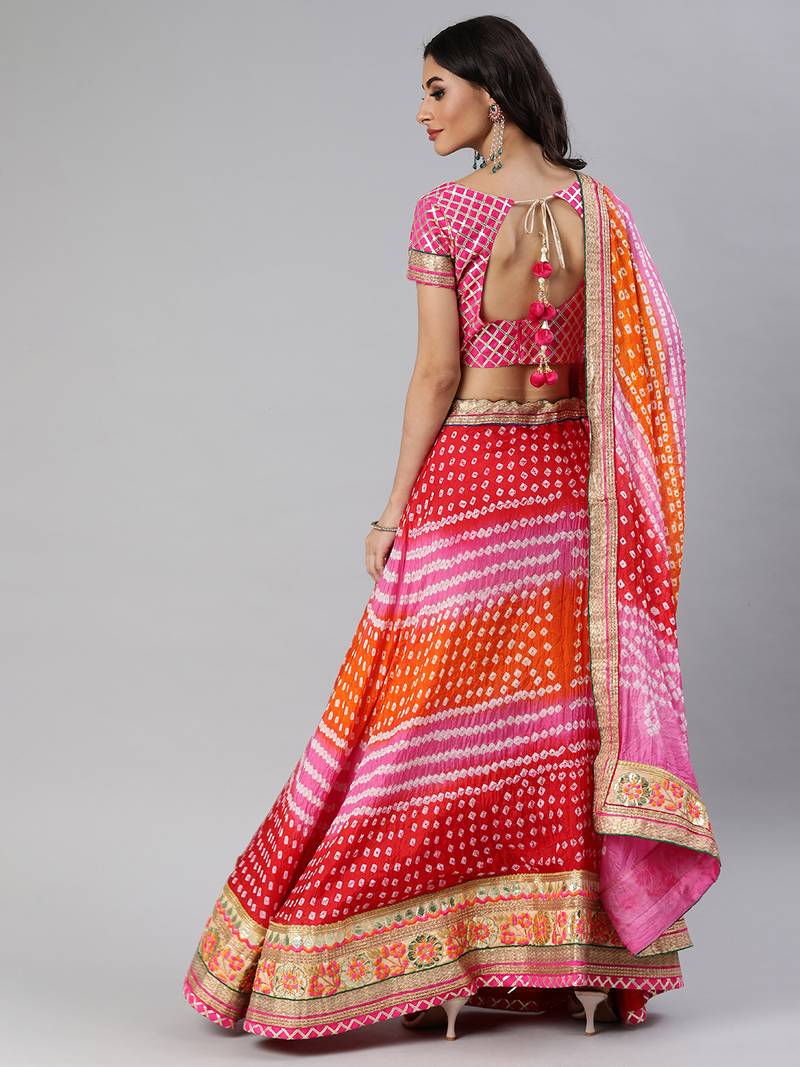Multicoured Hand Crafted Bandhani Lehenga set