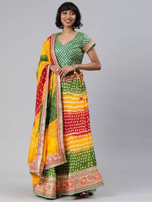 Geroo Jaipur Multicoured Hand Crafted Bandhani Lehenga set 1