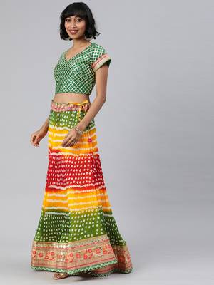 Geroo Jaipur Multicoured Hand Crafted Bandhani Lehenga set 2