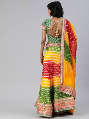Geroo Jaipur Multicoured Hand Crafted Bandhani Lehenga set 3
