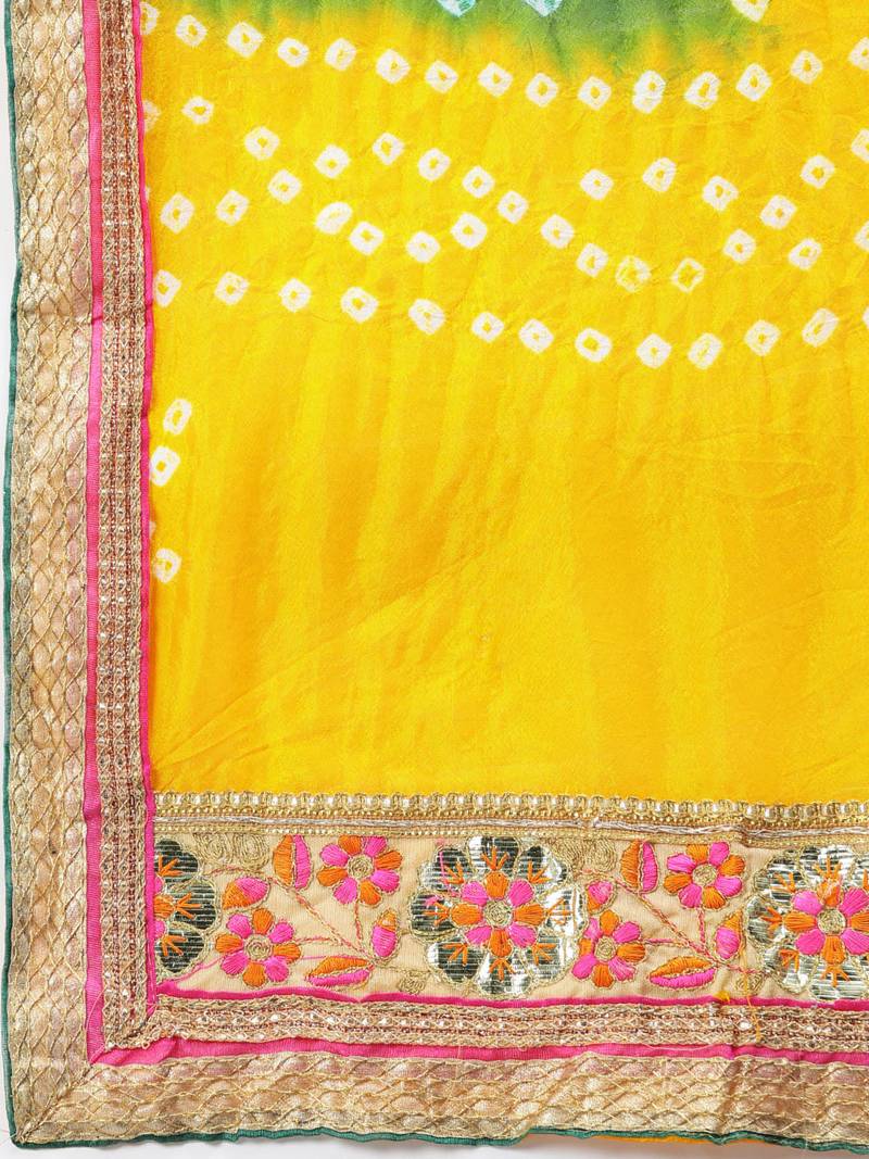 Geroo Jaipur Multicoured Hand Crafted Bandhani Lehenga set