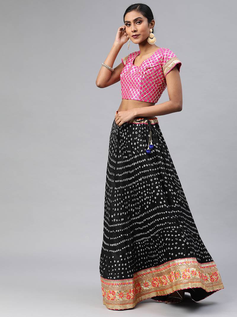 Geroo Jaipur Balck Hand Crafted Bandhani Lehenga Set