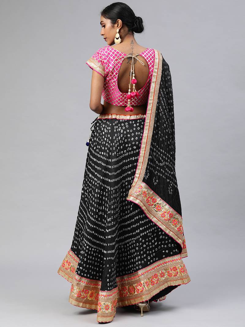 Geroo Jaipur Balck Hand Crafted Bandhani Lehenga Set