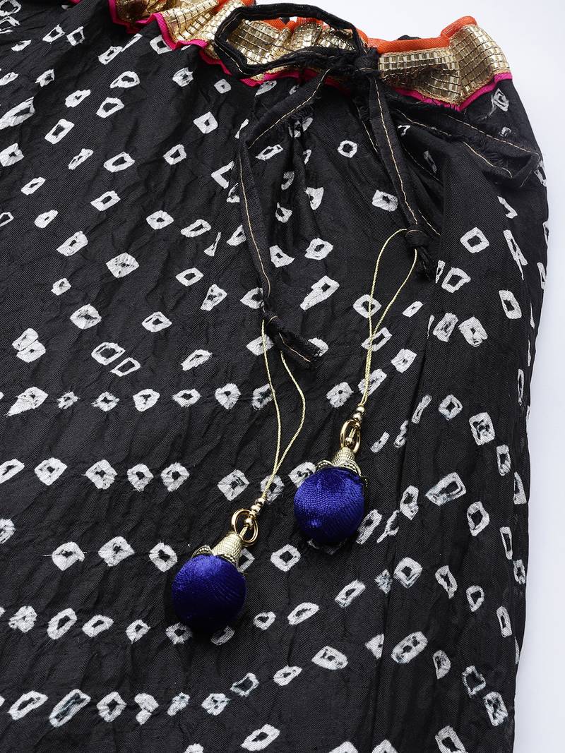 Geroo Jaipur Balck Hand Crafted Bandhani Lehenga Set