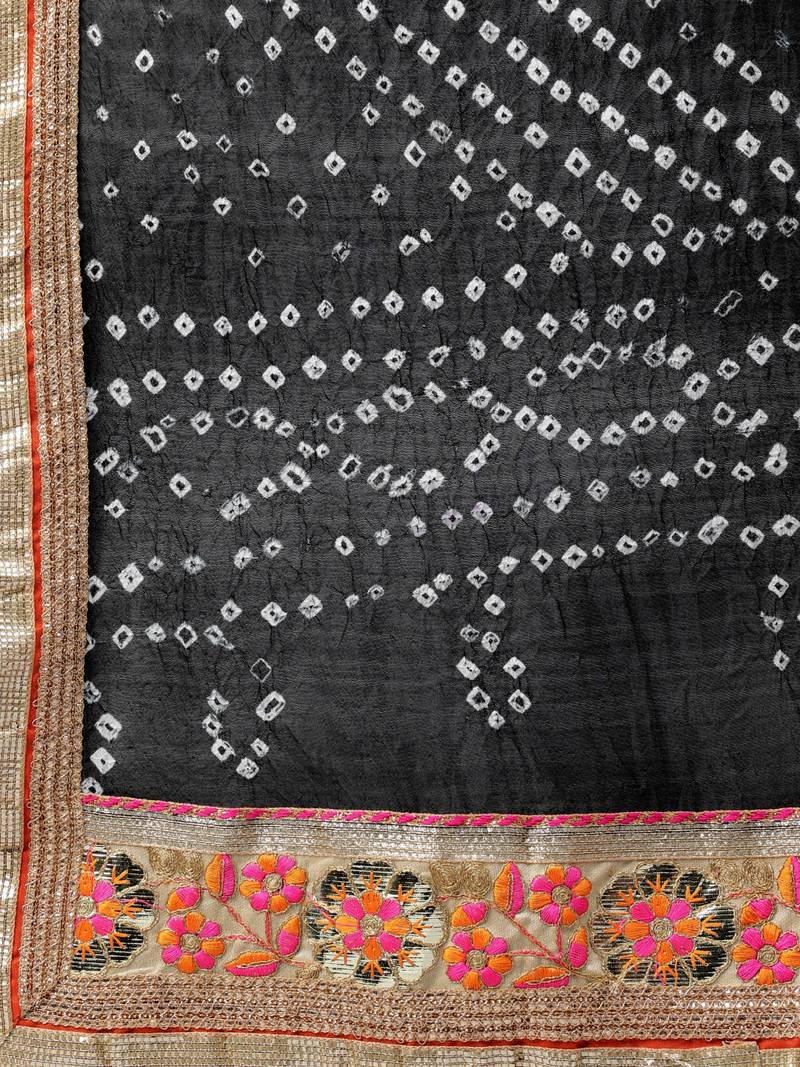 Geroo Jaipur Balck Hand Crafted Bandhani Lehenga Set