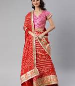 Red Hand Crafted Bandhani Lehenga Set