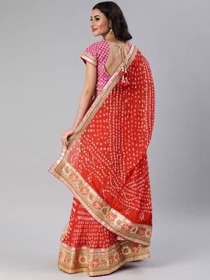 Red Hand Crafted Bandhani Lehenga Set 3