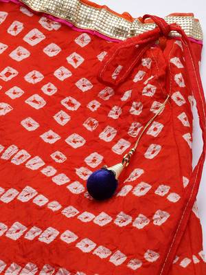 Red Hand Crafted Bandhani Lehenga Set 4