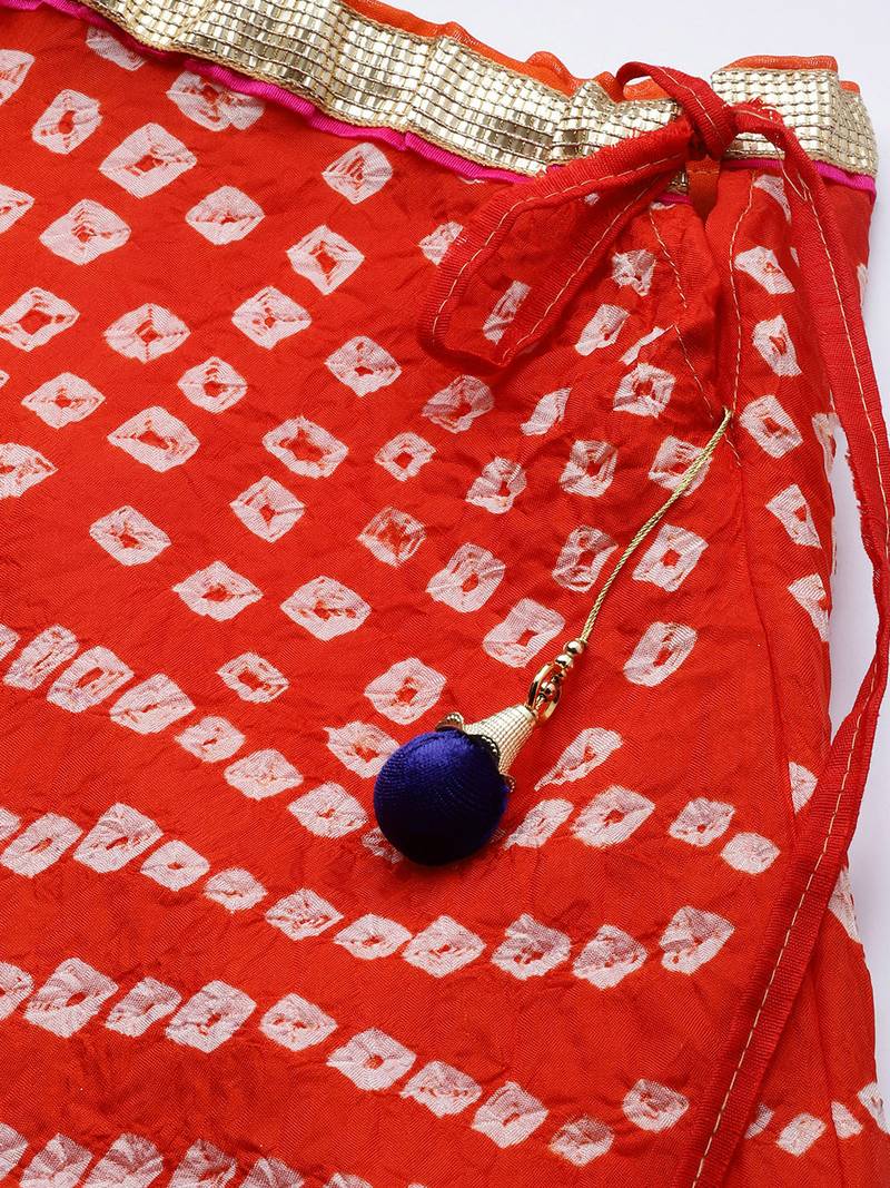 Red Hand Crafted Bandhani Lehenga Set
