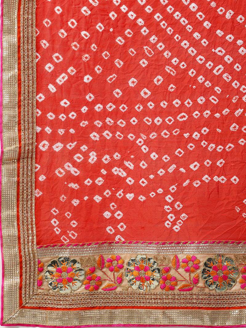 Red Hand Crafted Bandhani Lehenga Set