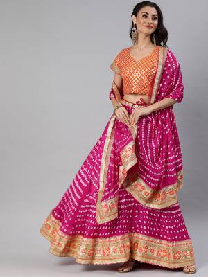 Pink Hand Crafted Bandhani Lehenga Set 1