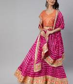 Pink Hand Crafted Bandhani Lehenga Set