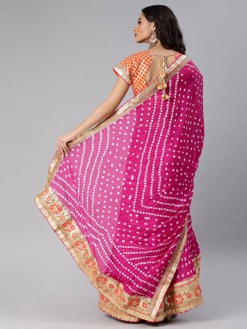 Pink Hand Crafted Bandhani Lehenga Set