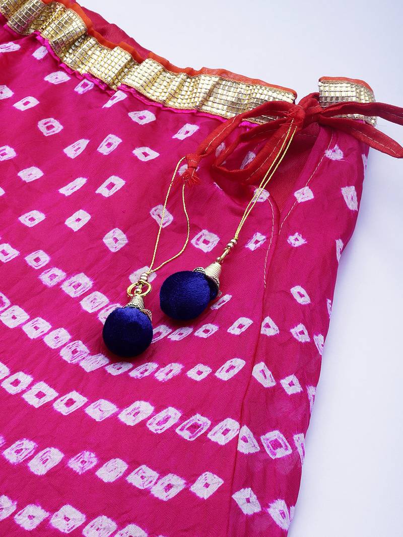 Pink Hand Crafted Bandhani Lehenga Set