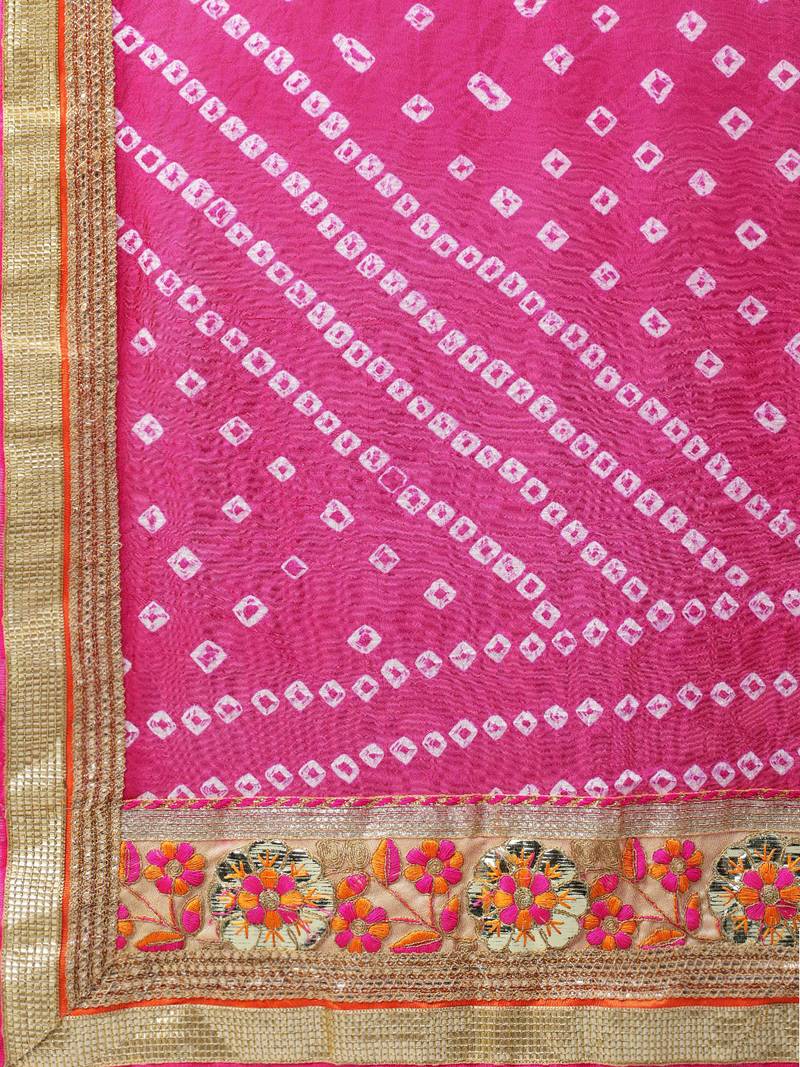 Pink Hand Crafted Bandhani Lehenga Set