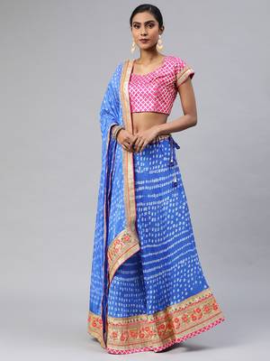 Royal Blue Hand Crafted Bandhani Lehenga Set 1
