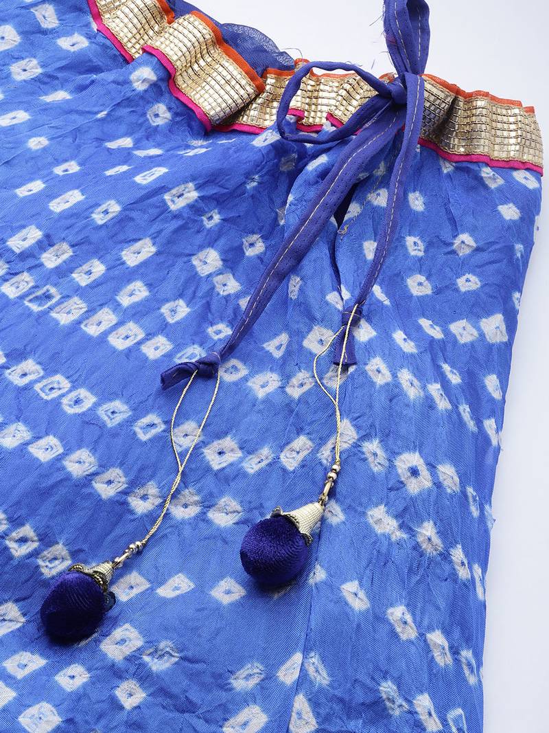 Royal Blue Hand Crafted Bandhani Lehenga Set