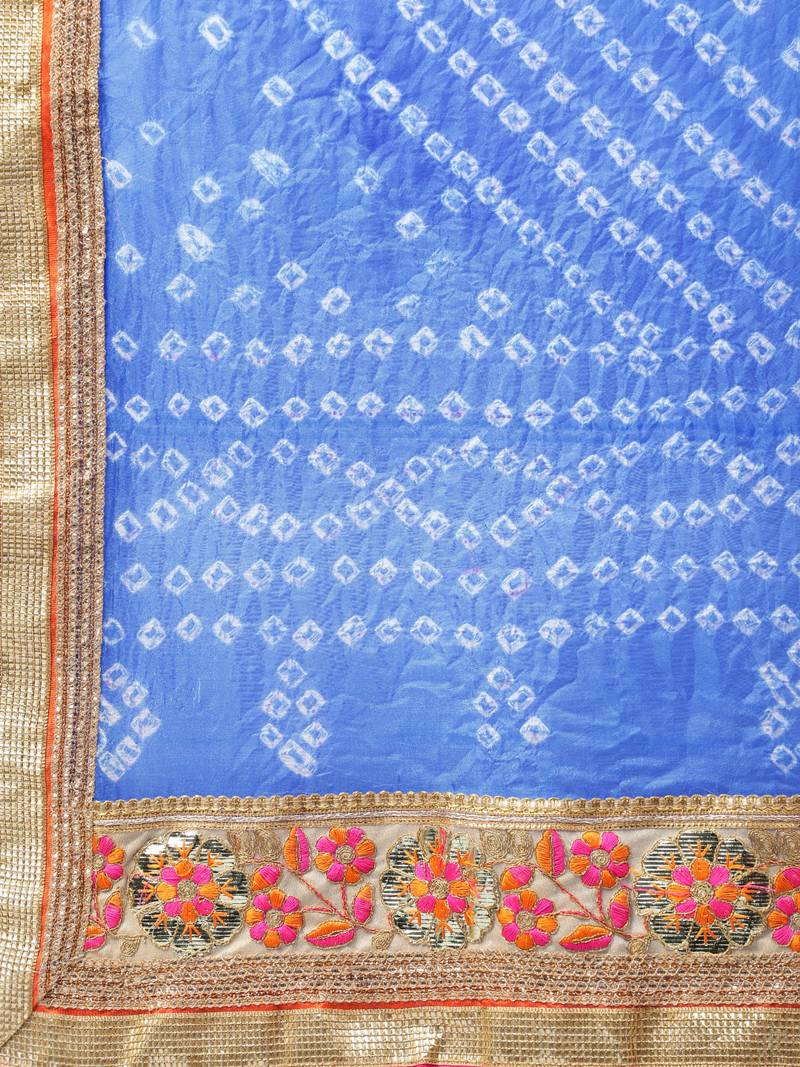 Royal Blue Hand Crafted Bandhani Lehenga Set