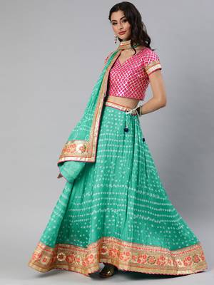 Sea Green Hand Crafted Bandhani Lehenga Set 1