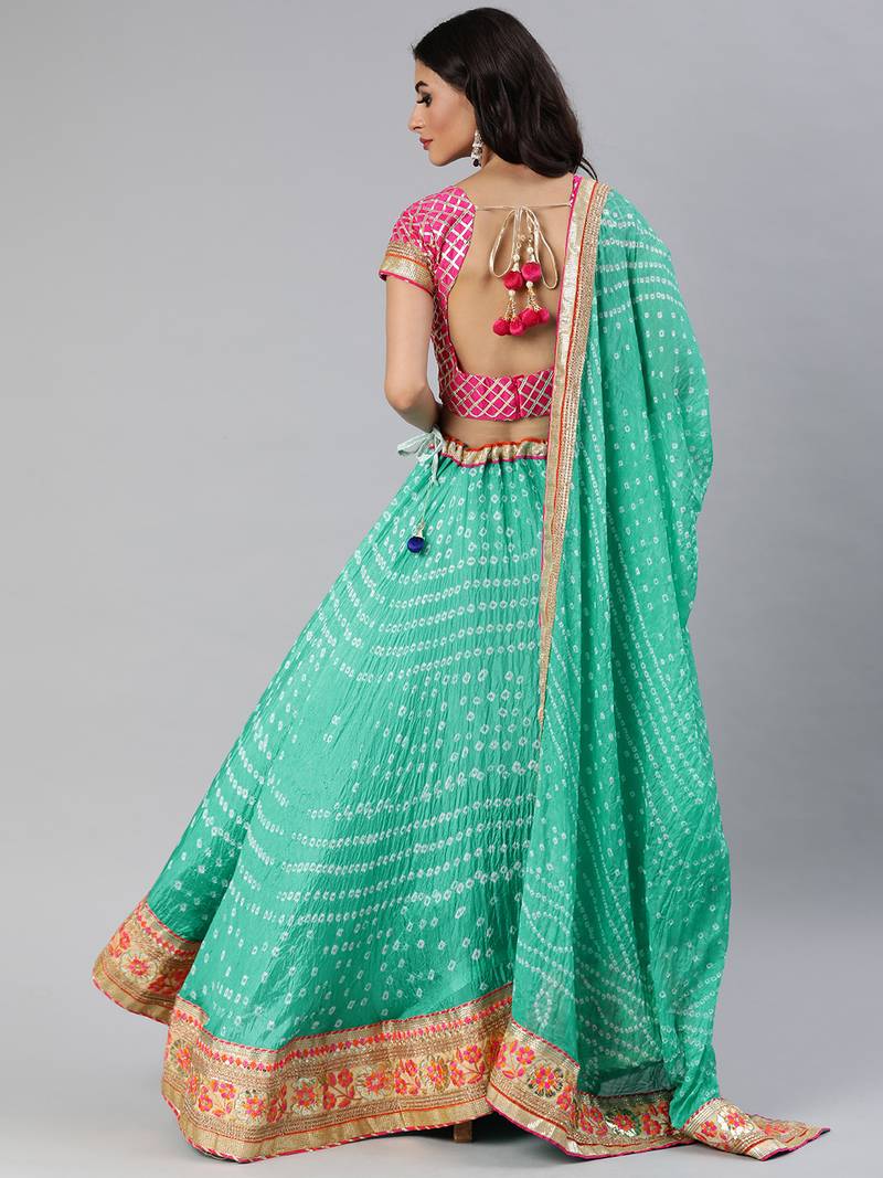 Sea Green Hand Crafted Bandhani Lehenga Set