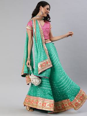 Sea Green Hand Crafted Bandhani Lehenga Set 3