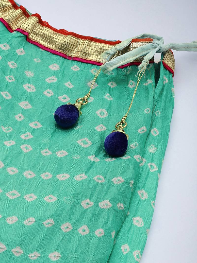 Sea Green Hand Crafted Bandhani Lehenga Set