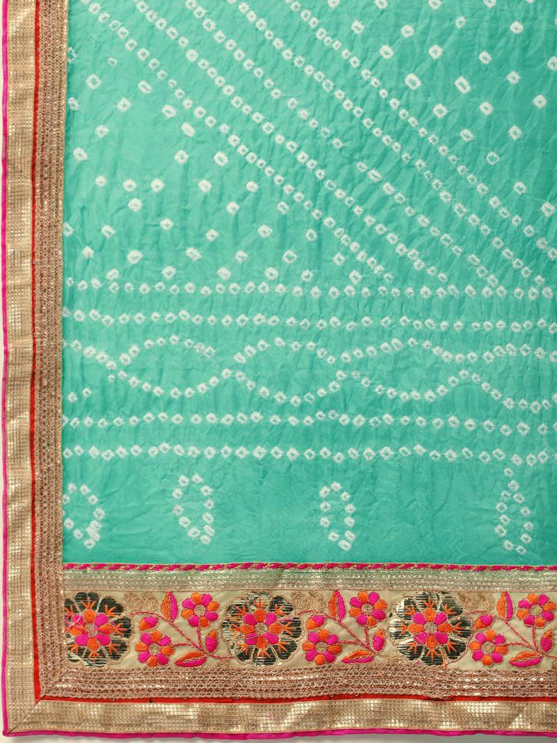 Sea Green Hand Crafted Bandhani Lehenga Set