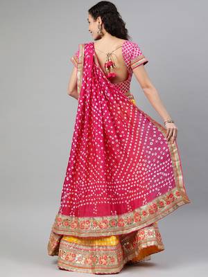 Geroo Jaipur Yellow Hand Crafted Bandhani Lehenga Set 3