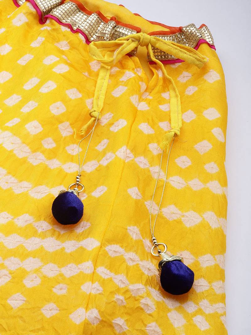 Geroo Jaipur Yellow Hand Crafted Bandhani Lehenga Set