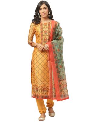 Mustard chanderi unstitched thread top & bottom with dupatta 1