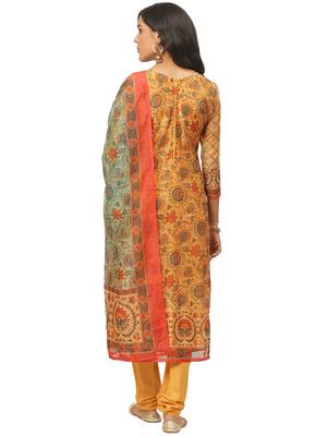 Mustard chanderi unstitched thread top & bottom with dupatta 2