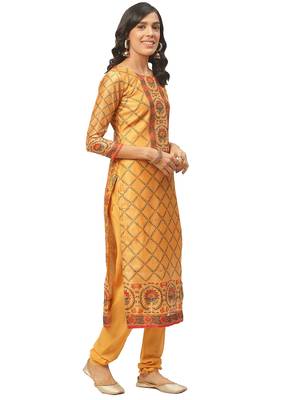 Mustard chanderi unstitched thread top & bottom with dupatta 3