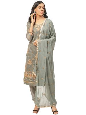 Grey Cotton unstitched gota top & bottom with dupatta 1