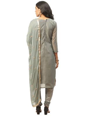 Grey Cotton unstitched gota top & bottom with dupatta 2