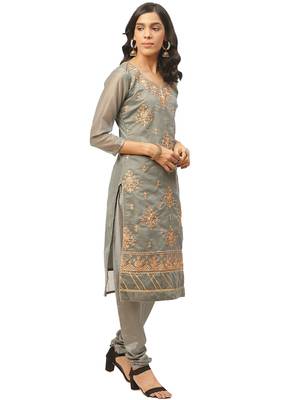 Grey Cotton unstitched gota top & bottom with dupatta 3