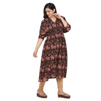 Shaily Dark Brown & Multi Colour Cotton Printed Kuftan 4