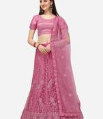 Pink embroidered net semi stitched lehenga