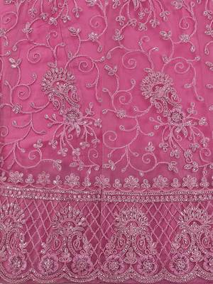 Pink embroidered net semi stitched lehenga 4