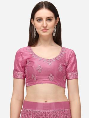 Pink embroidered net semi stitched lehenga 3