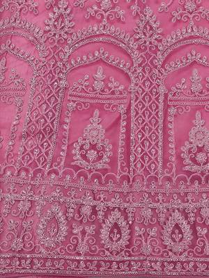 Pink embroidered net semi stitched lehenga 4