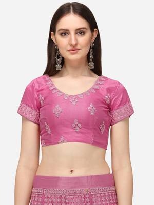 Pink embroidered net semi stitched lehenga 2