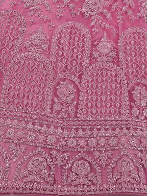 Pink embroidered net semi stitched lehenga 4